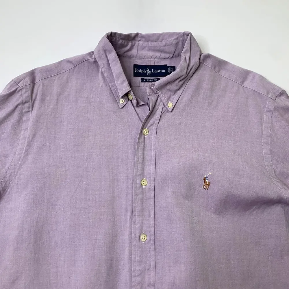 Vintage Ralph Lauren Shirt Mens 16.5 Pastel Purple Classic Fit Button Down Dress